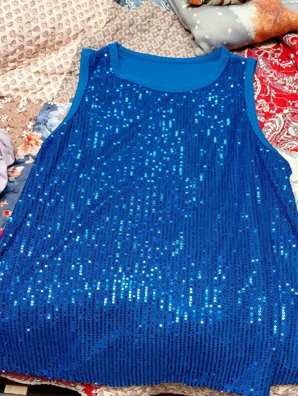 Blue Sequin Sleeveless Women's Top